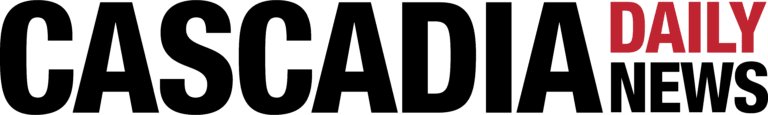 The logo for Cascadia Daily News in black and red text.
