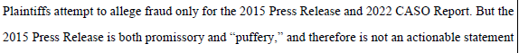 A snippet of text from a legal document discussing fraud, promissory statements, and "puffery."