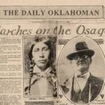 Vintage newspaper front page titled "Death Marches on the Osage Trail" with three portrait photos.