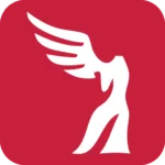 Red rounded-square logo featuring a white stylized winged figure facing right.