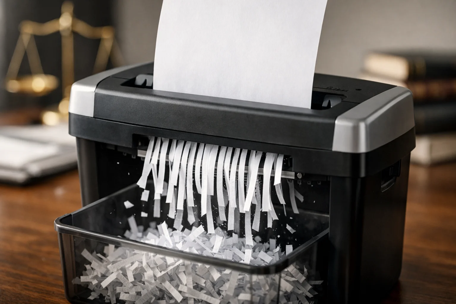 Legal documents going through a shredder symbolizing destruction of evidence in a lawsuit